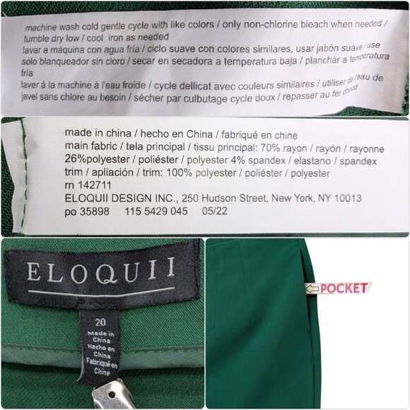 Eloquii Green Pants Women Flat Front Tapered Stretch Slacks Size 20 - Picture 6 of 11